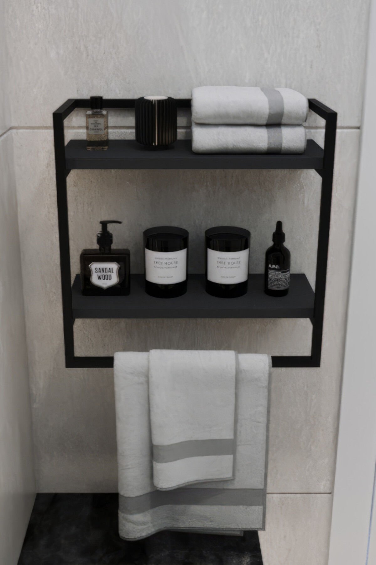 Havluluk Çift Katlı Raflı Modern Metal Çerçeveli Siyah - Antrasit