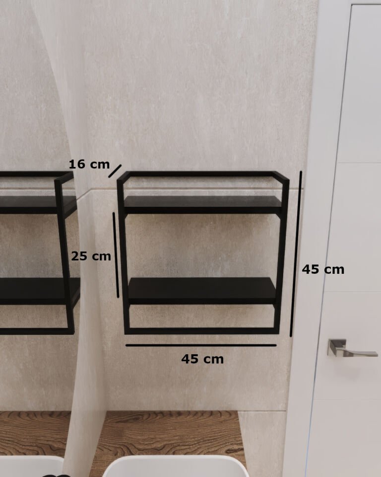 Havluluk Çift Katlı Raflı Modern Metal Çerçeveli Siyah - Antrasit