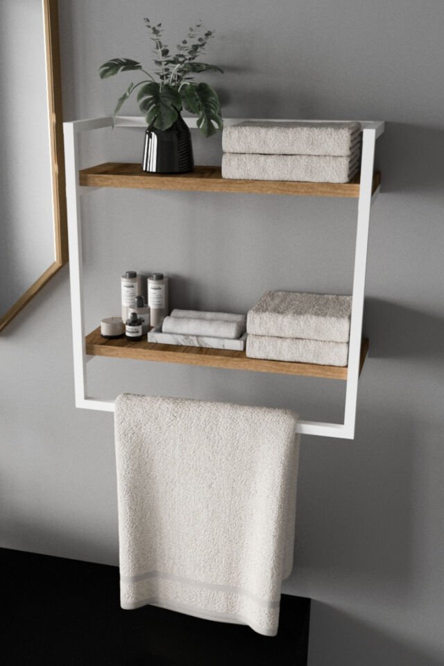 Havluluk Çift Katlı Raflı Modern Metal Çerçeveli Beyaz - Ud