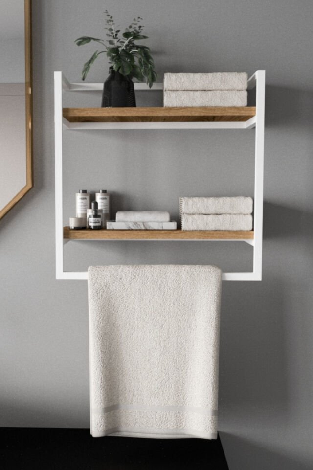 Havluluk Çift Katlı Raflı Modern Metal Çerçeveli Beyaz - Ud