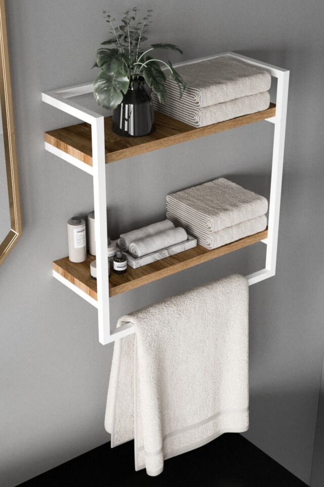 Havluluk Çift Katlı Raflı Modern Metal Çerçeveli Beyaz - Ud