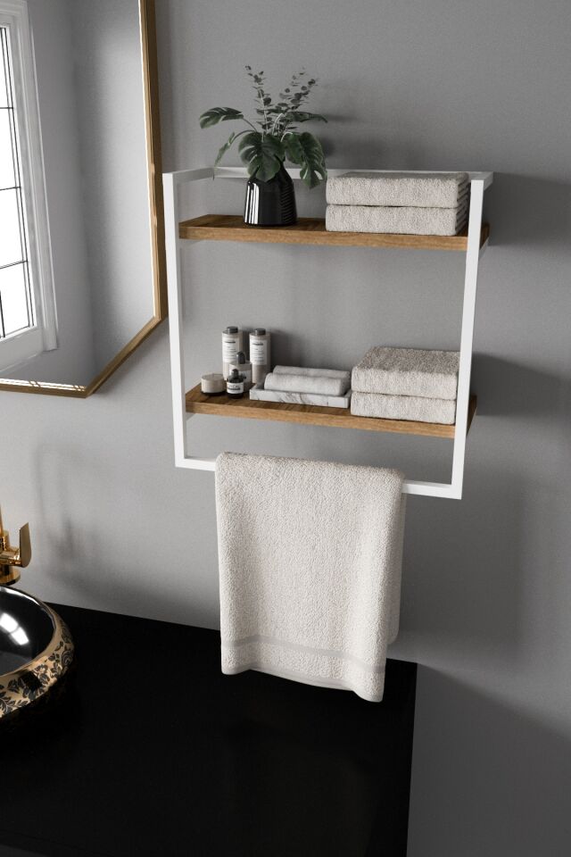 Havluluk Çift Katlı Raflı Modern Metal Çerçeveli Beyaz - Ud