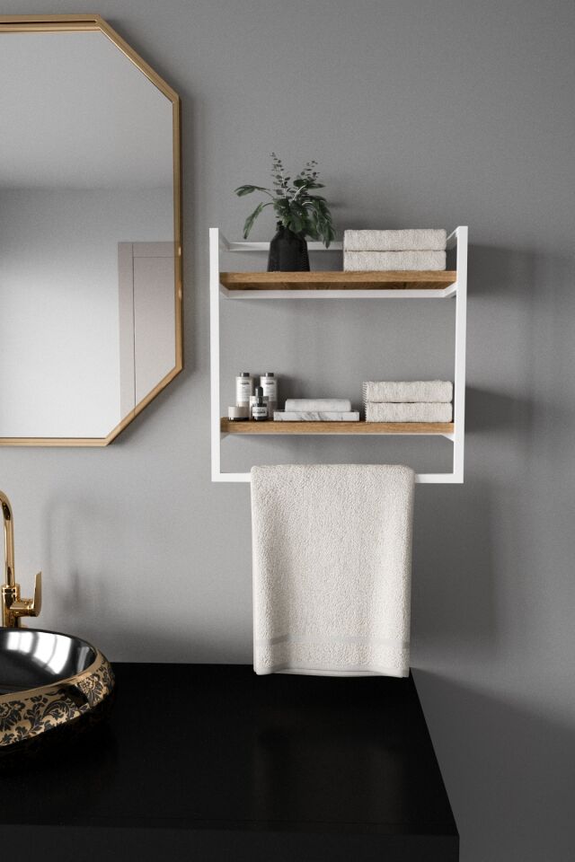 Havluluk Çift Katlı Raflı Modern Metal Çerçeveli Beyaz - Ud