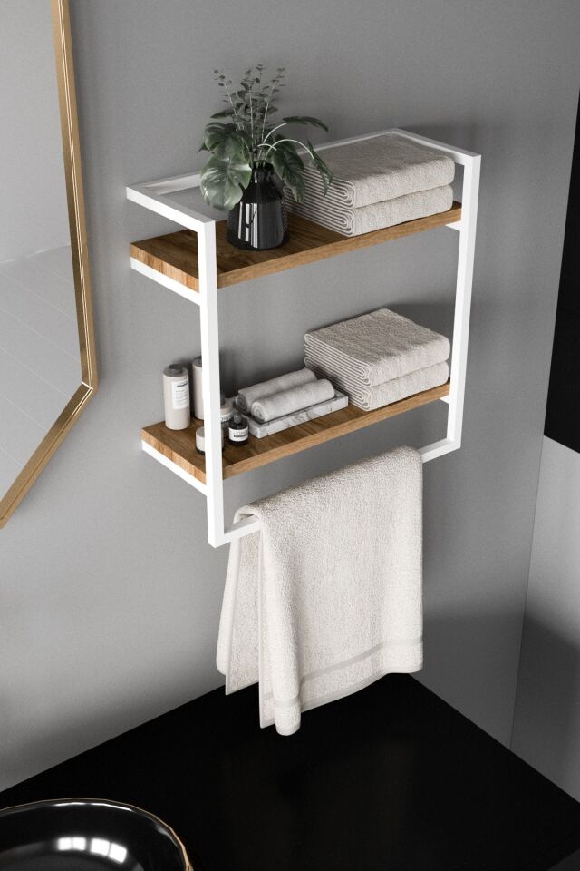 Havluluk Çift Katlı Raflı Modern Metal Çerçeveli Beyaz - Ud