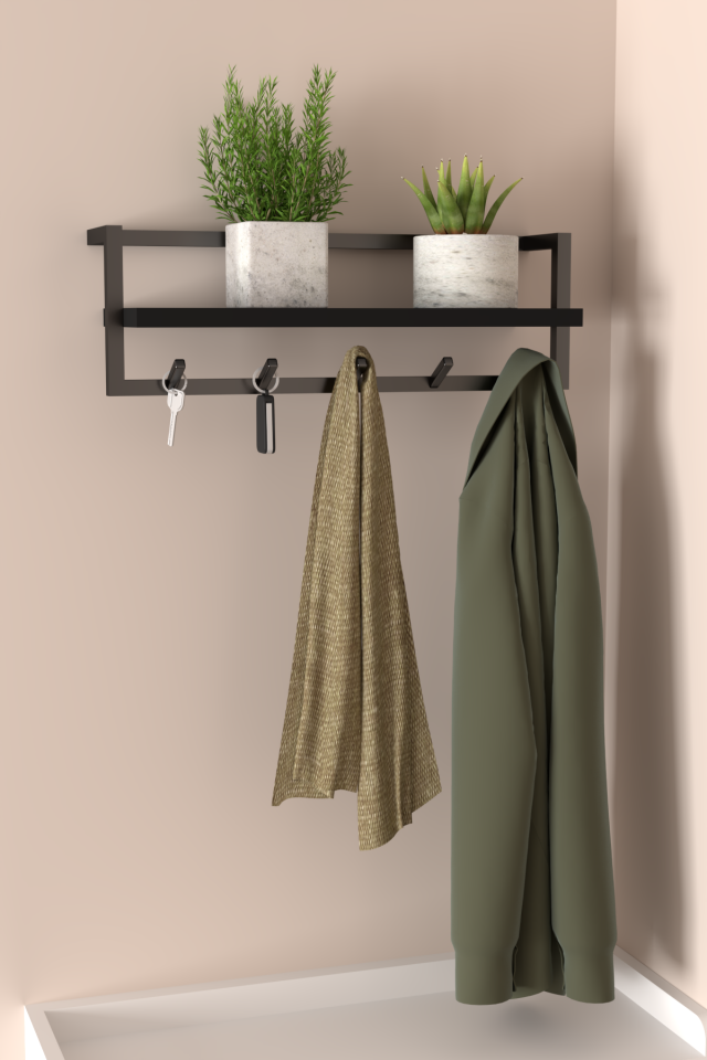 Portmanto Duvar Askılığı Modern Raflı Metal Askılık Siyah - Siyah