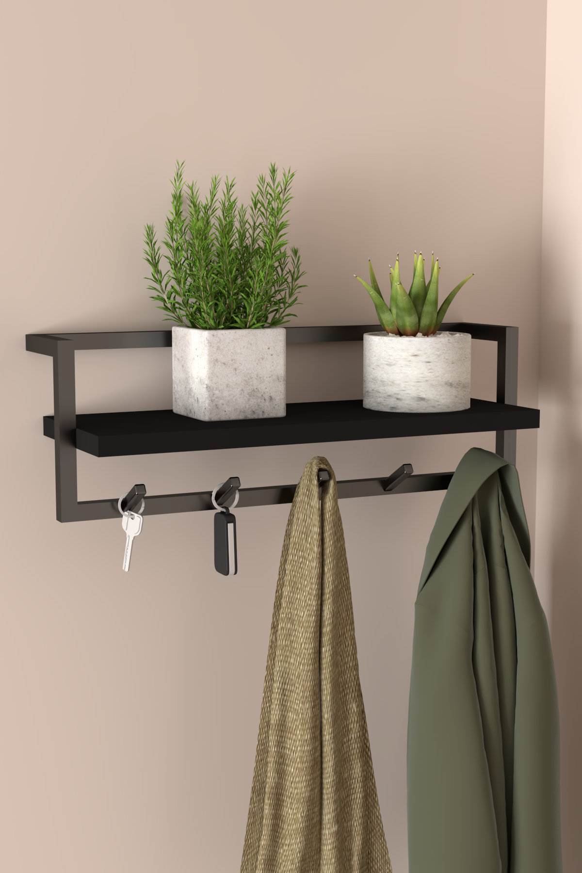 Portmanto Duvar Askılığı Modern Raflı Metal Askılık Siyah - Siyah