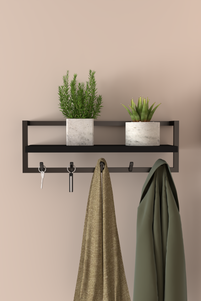 Portmanto Duvar Askılığı Modern Raflı Metal Askılık Siyah - Siyah