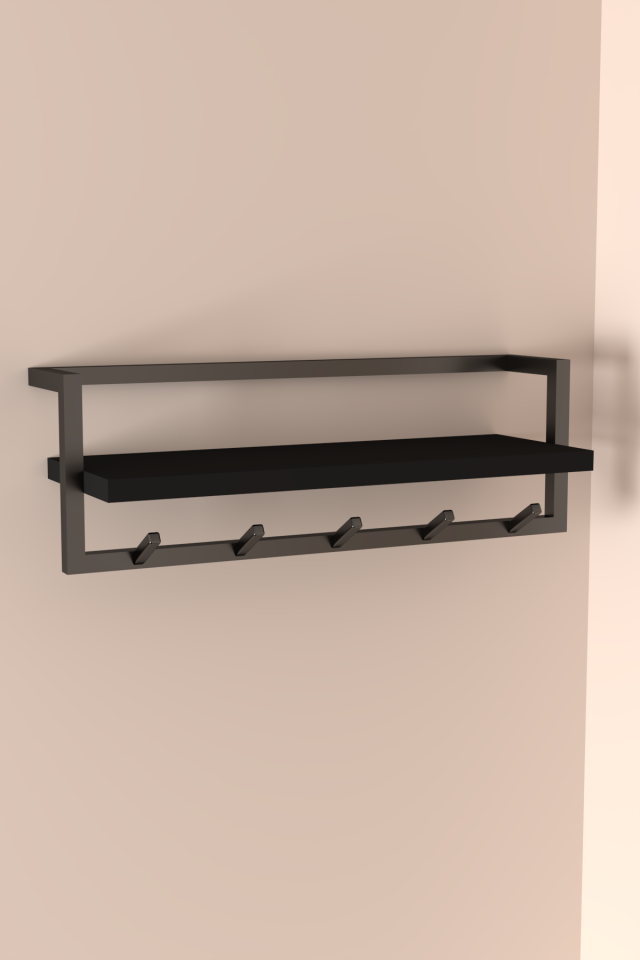 Portmanto Duvar Askılığı Modern Raflı Metal Askılık Siyah - Siyah