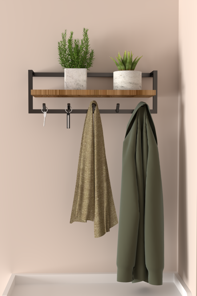 Portmanto Duvar Askılığı Modern Raflı Metal Askılık Siyah - Ud