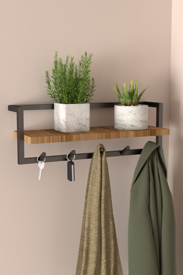 Portmanto Duvar Askılığı Modern Raflı Metal Askılık Siyah - Ud