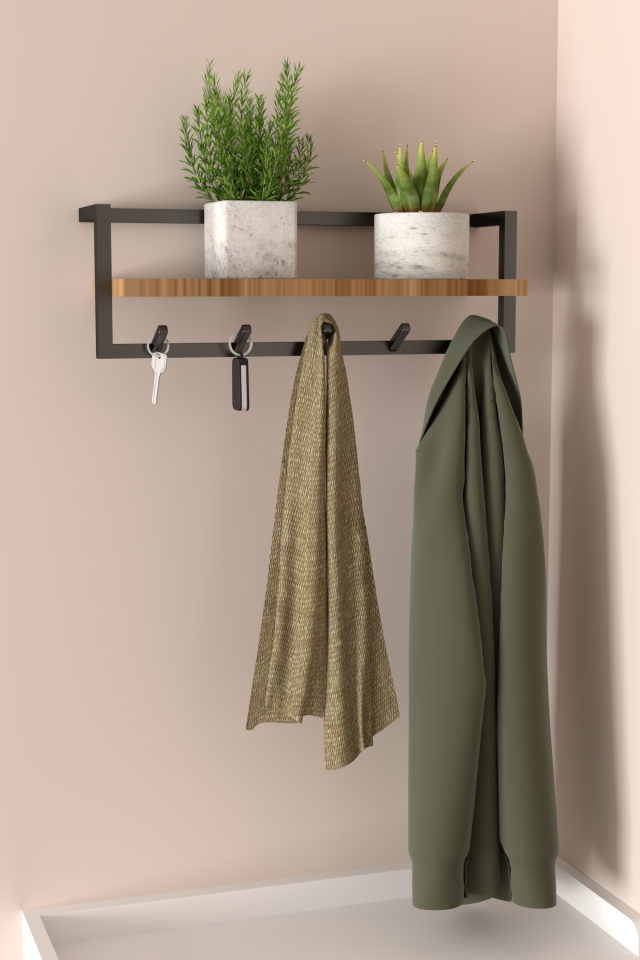 Portmanto Duvar Askılığı Modern Raflı Metal Askılık Siyah - Ud