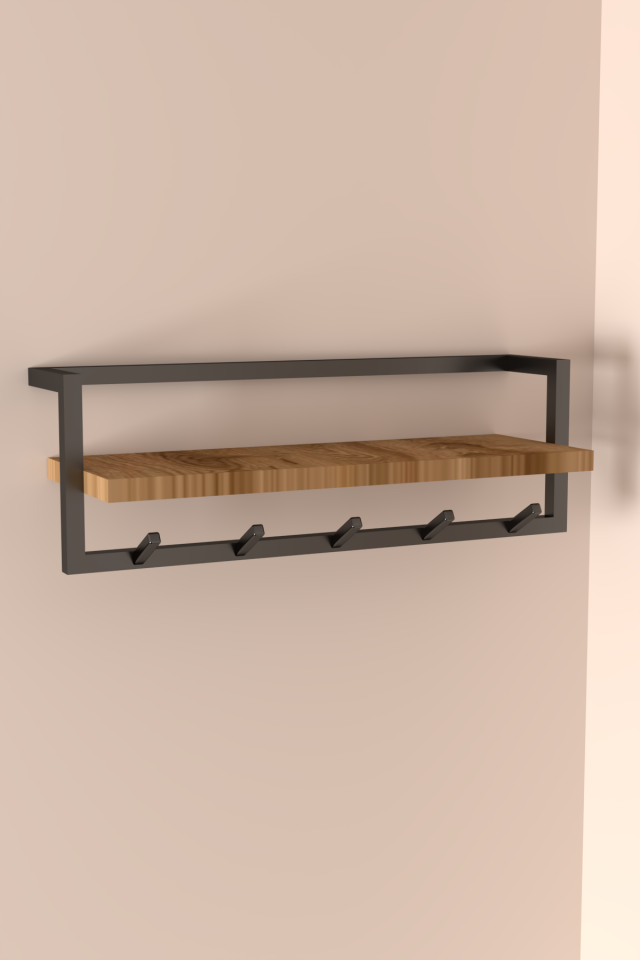 Portmanto Duvar Askılığı Modern Raflı Metal Askılık Siyah - Ud
