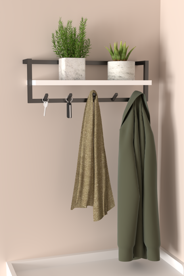 Portmanto Duvar Askılığı Modern Raflı Metal Askılık Siyah - Beyaz