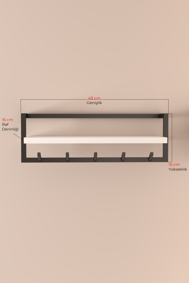 Portmanto Duvar Askılığı Modern Raflı Metal Askılık Siyah - Beyaz