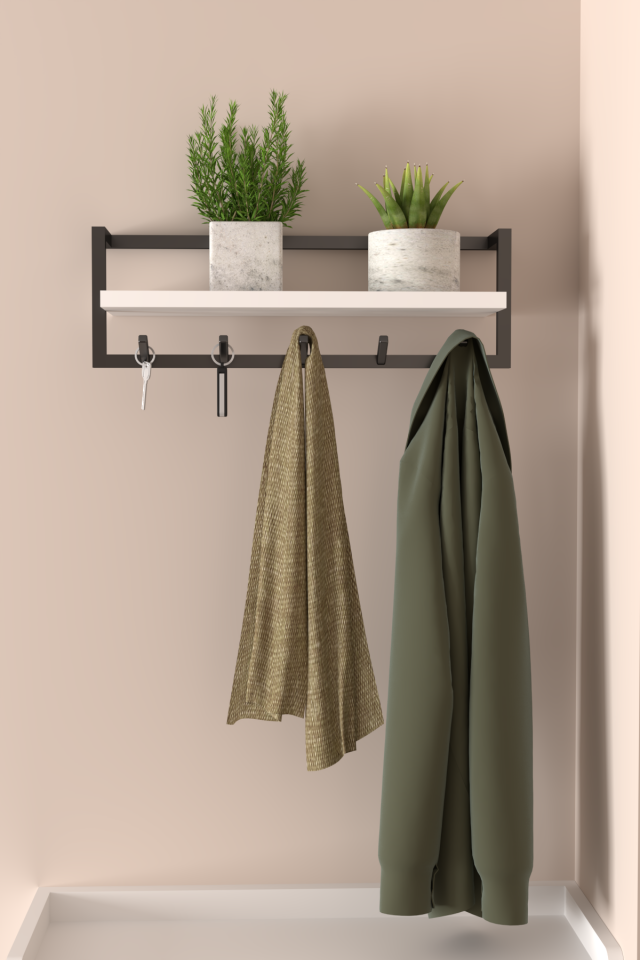 Portmanto Duvar Askılığı Modern Raflı Metal Askılık Siyah - Beyaz
