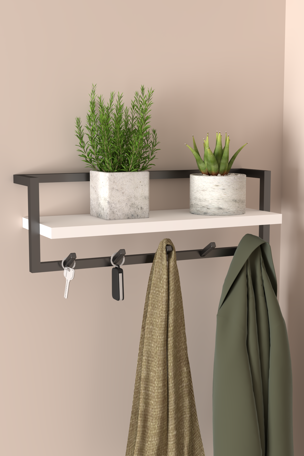 Portmanto Duvar Askılığı Modern Raflı Metal Askılık Siyah - Beyaz