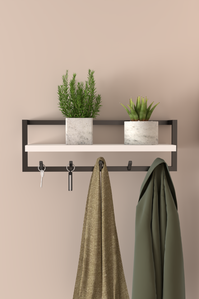 Portmanto Duvar Askılığı Modern Raflı Metal Askılık Siyah - Beyaz