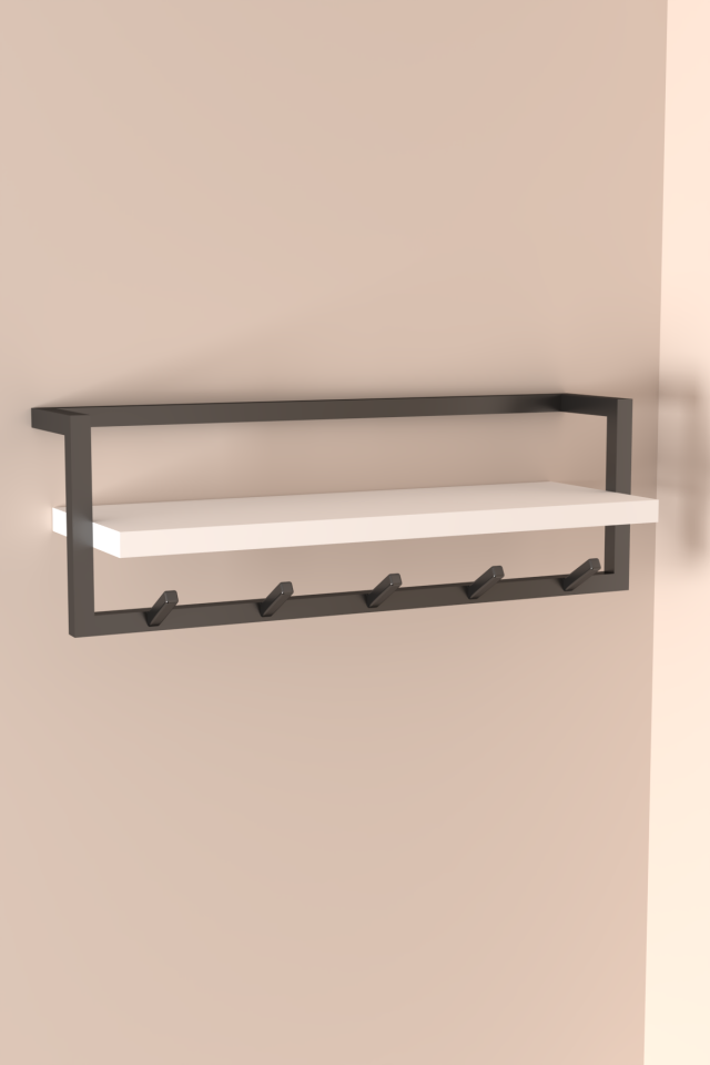 Portmanto Duvar Askılığı Modern Raflı Metal Askılık Siyah - Beyaz
