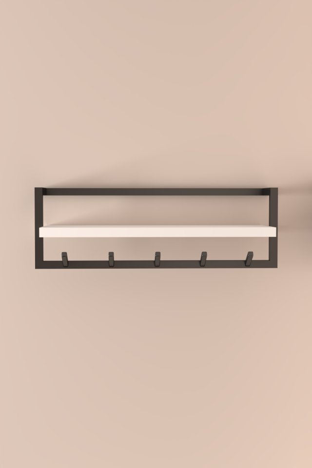 Portmanto Duvar Askılığı Modern Raflı Metal Askılık Siyah - Beyaz