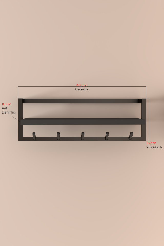Portmanto Duvar Askılığı Modern Raflı Metal Askılık Siyah - Antrasit