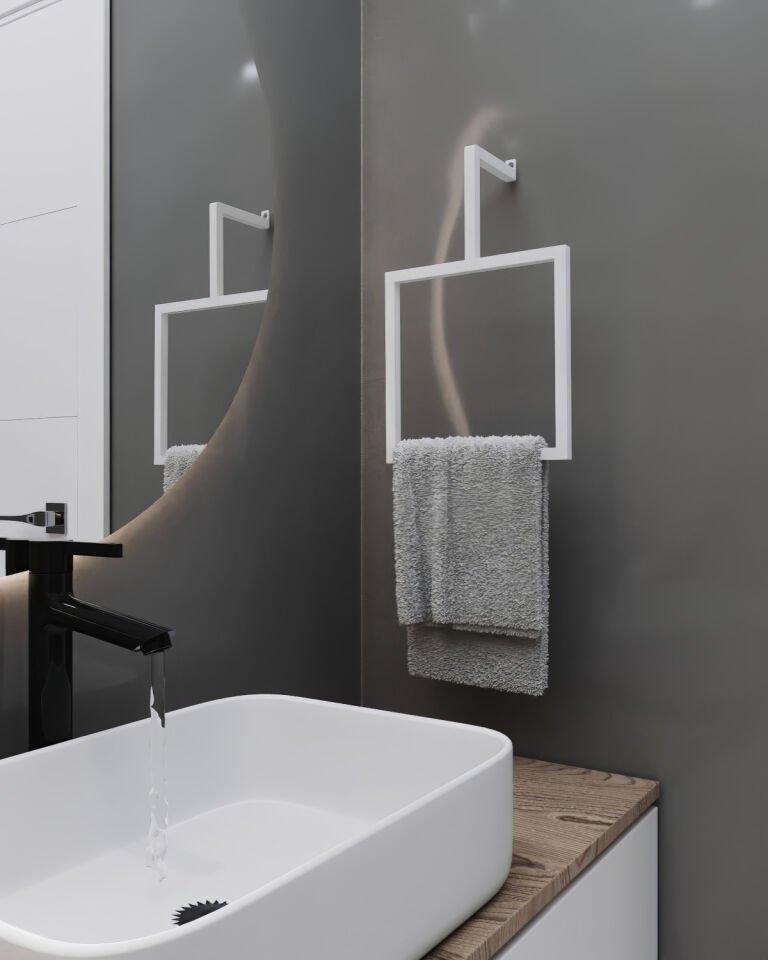 Modern Havlu Askısı Kare Duvar Tipi Havluluk Beyaz