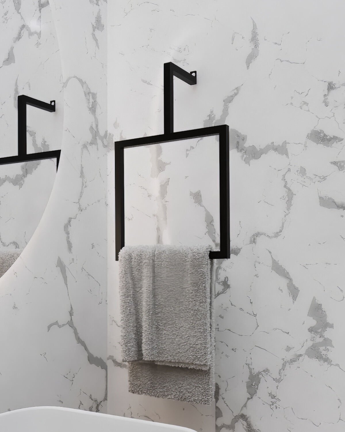 Modern Havlu Askısı Kare Duvar Tipi Havluluk Siyah