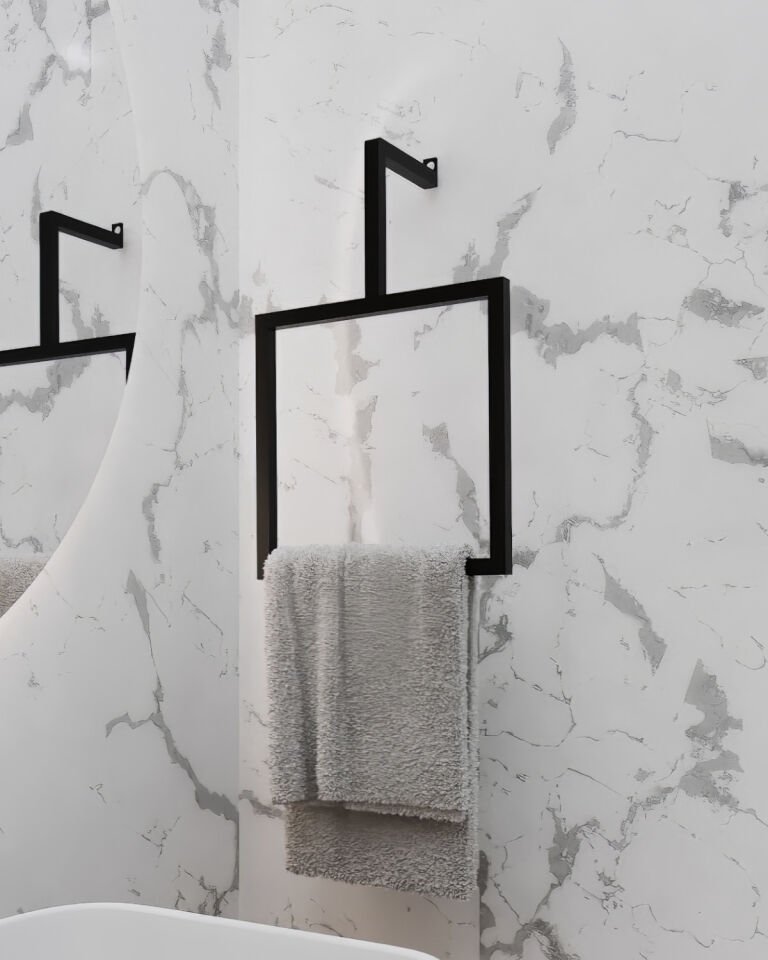 Modern Havlu Askısı Kare Duvar Tipi Havluluk Siyah