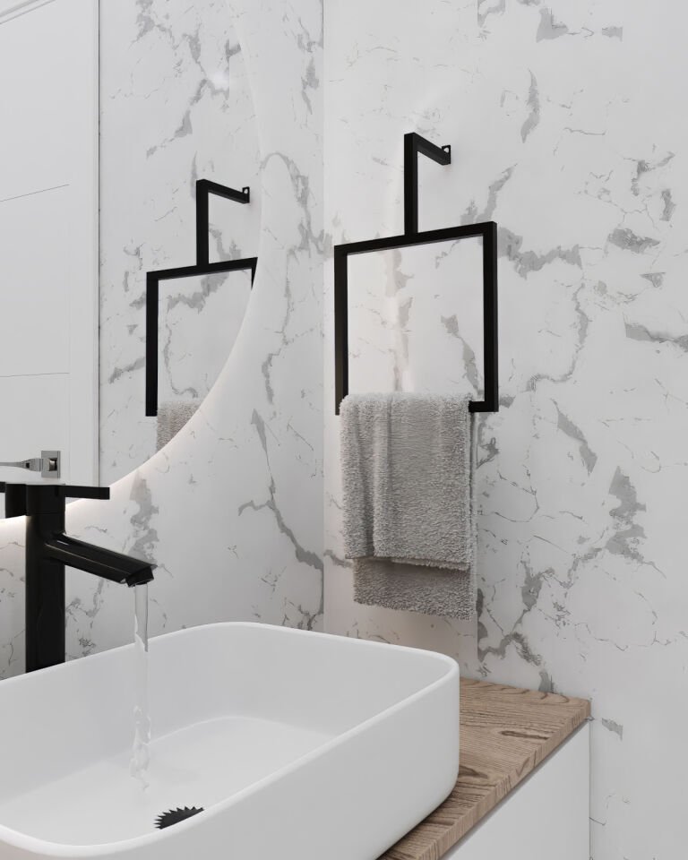 Modern Havlu Askısı Kare Duvar Tipi Havluluk Siyah