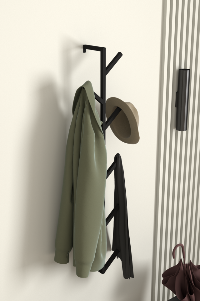 9 Kollu Antre Hol Metal Askılık - Çanta Şal Mont Havlu Bornoz Çok Amaçlı Fidan Askılığı Siyah